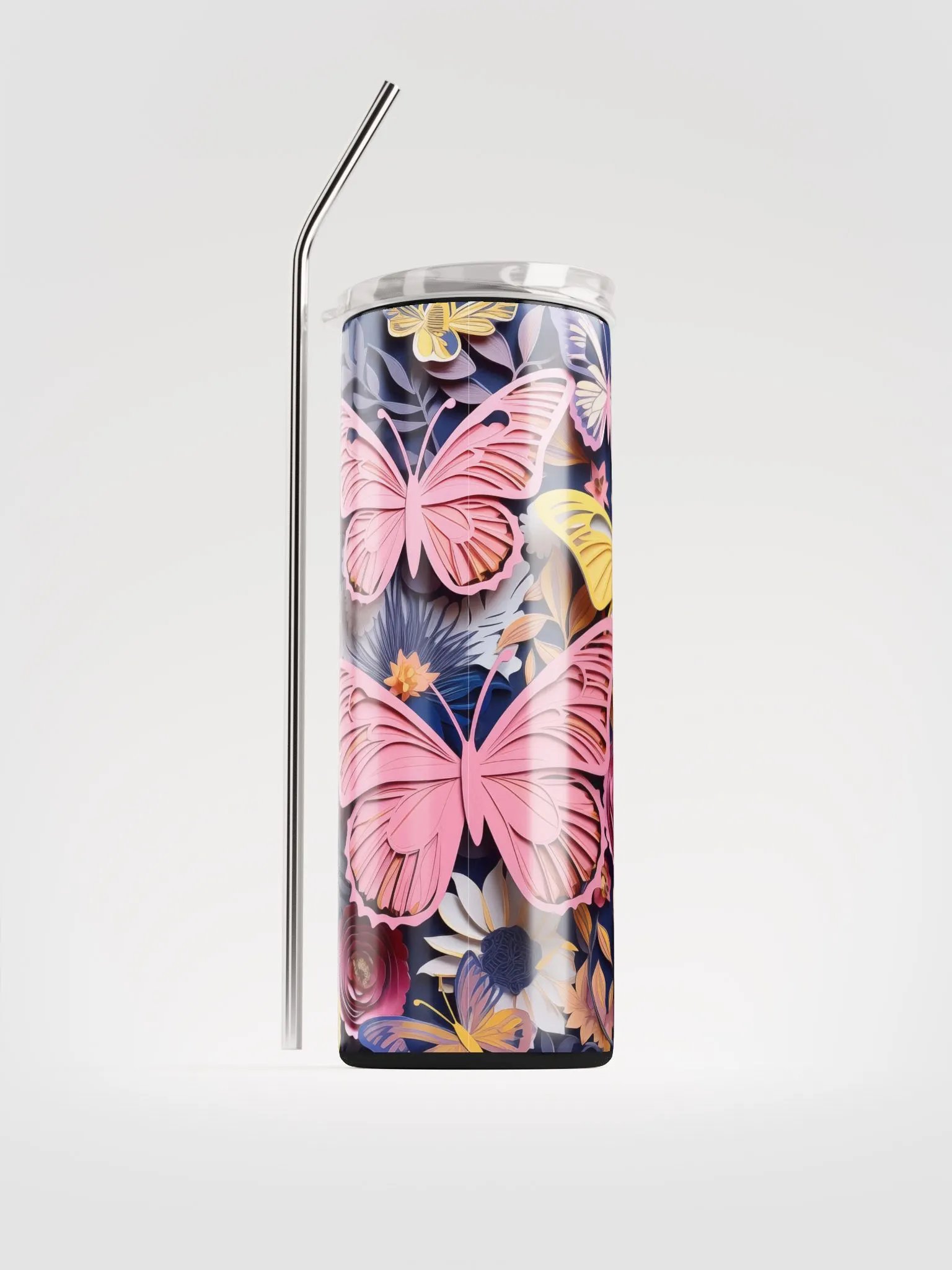 Vibrant Colorful Butterfly Purple Papercut Style Stainless Steel Tumbler product image (1)