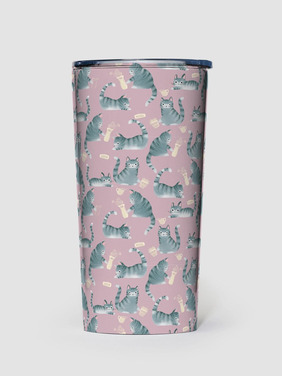 Bad Grey Tabby Cats Knocking Stuff Over Tumbler, Pink product image (1)