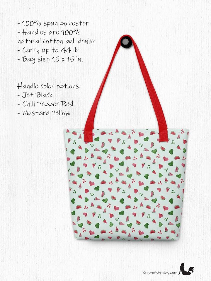 Tossed Watermelons and Hearts on Mint Reusable Tote Bag product image (2)