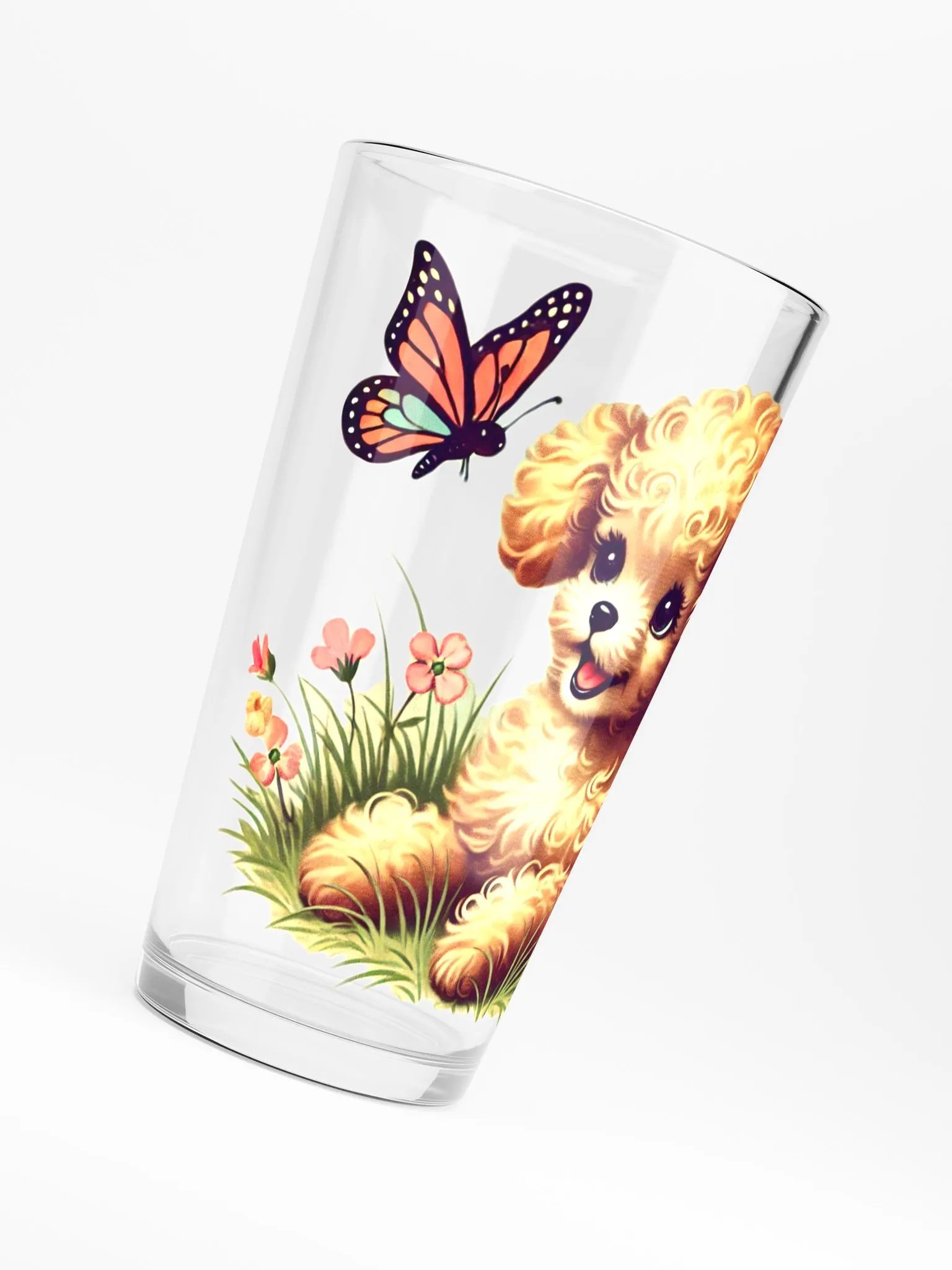 Adorable Puppy Butterfly Playtime 16 oz Glass product image (6)