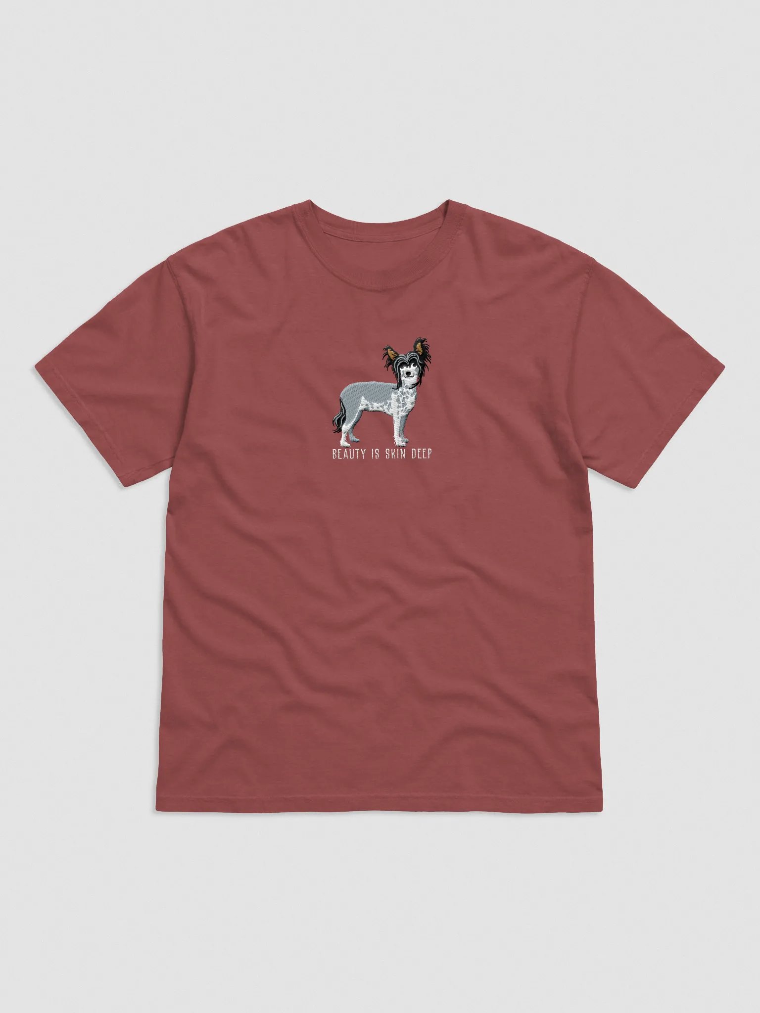 Beauty Is Skin Deep T-Shirt(Embroidered) of a Chinese Crested Dog(Black) product image (4)