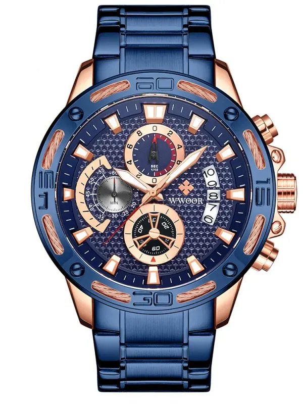 WWOOR Fashion Mens Watches Top Brand Luxury Gold Full Steel Quartz Watch Men Waterproof Sport Chronograph Relogio Masculino product image (1)
