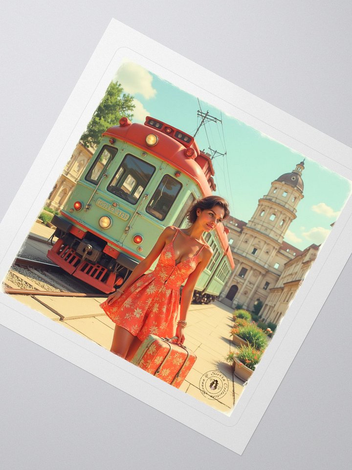 Floral Wanderlust Sticker – Retro Tram Travel Vibe product image (2)