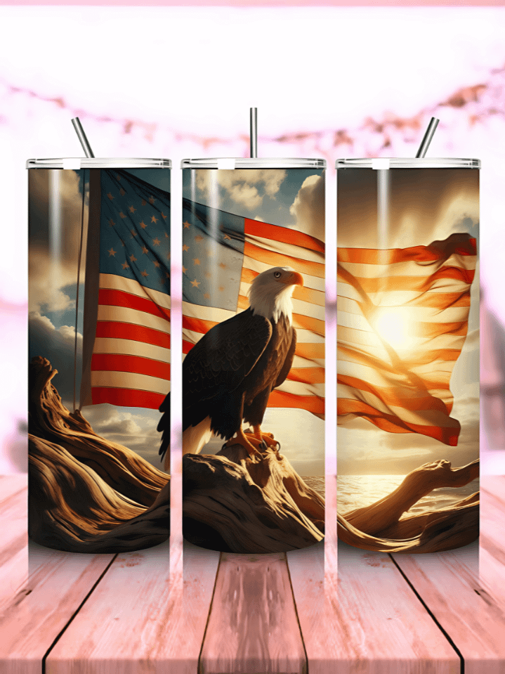 American Eagle Flag Tumbler Wrap – 20oz Skinny Sublimation PNG Design – Majestic Eagle with Flowing USA Flag – Perfect for 4th of July & Memorial Day – Instant Digital Download – 300 DPI product image (1)