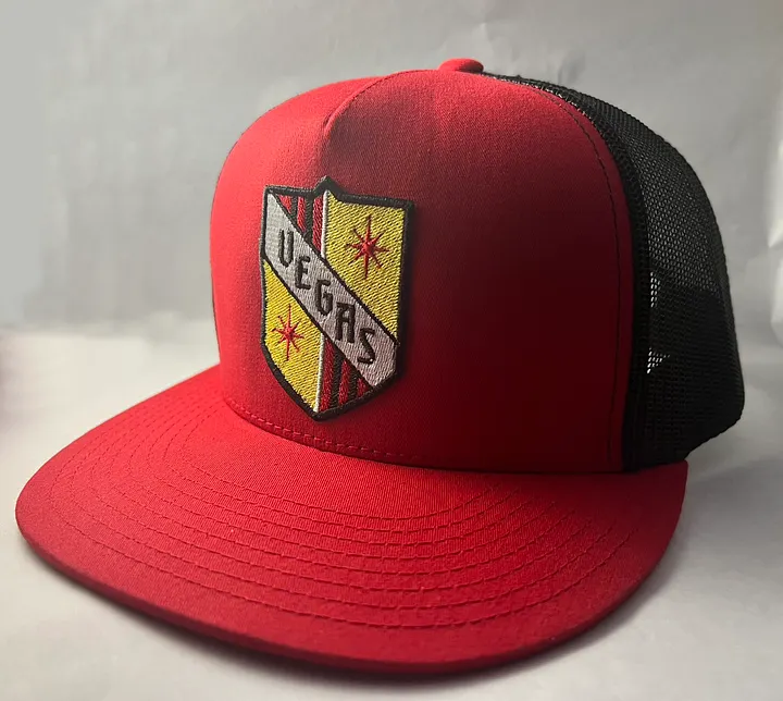 Vegas Retro Patch on Red & Black Trucker Hat product image (2)