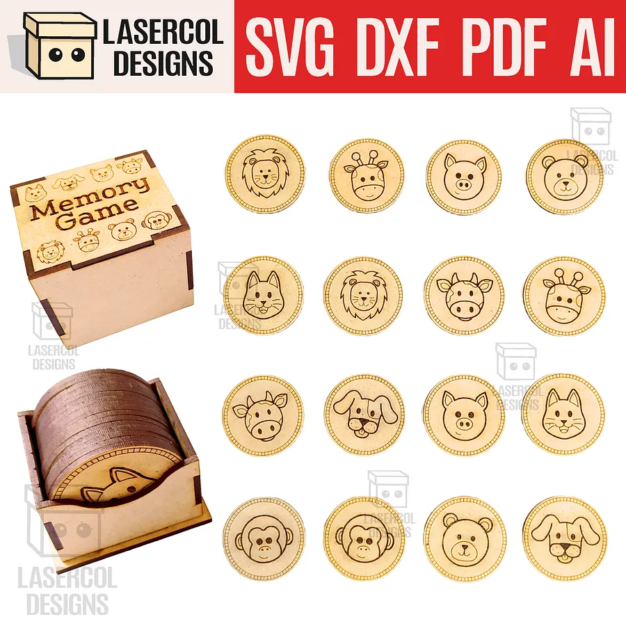 Memory Game (Animals) Version 2 - Laser Cut Files product image (1)