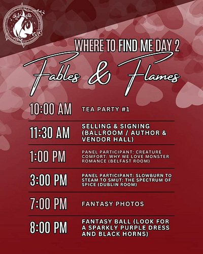 🔥Fables & Flames Day 2🔥

🫖Where can you find me today during @fablesandflames ? 

🔥Like yesterday, any time I am not off some...