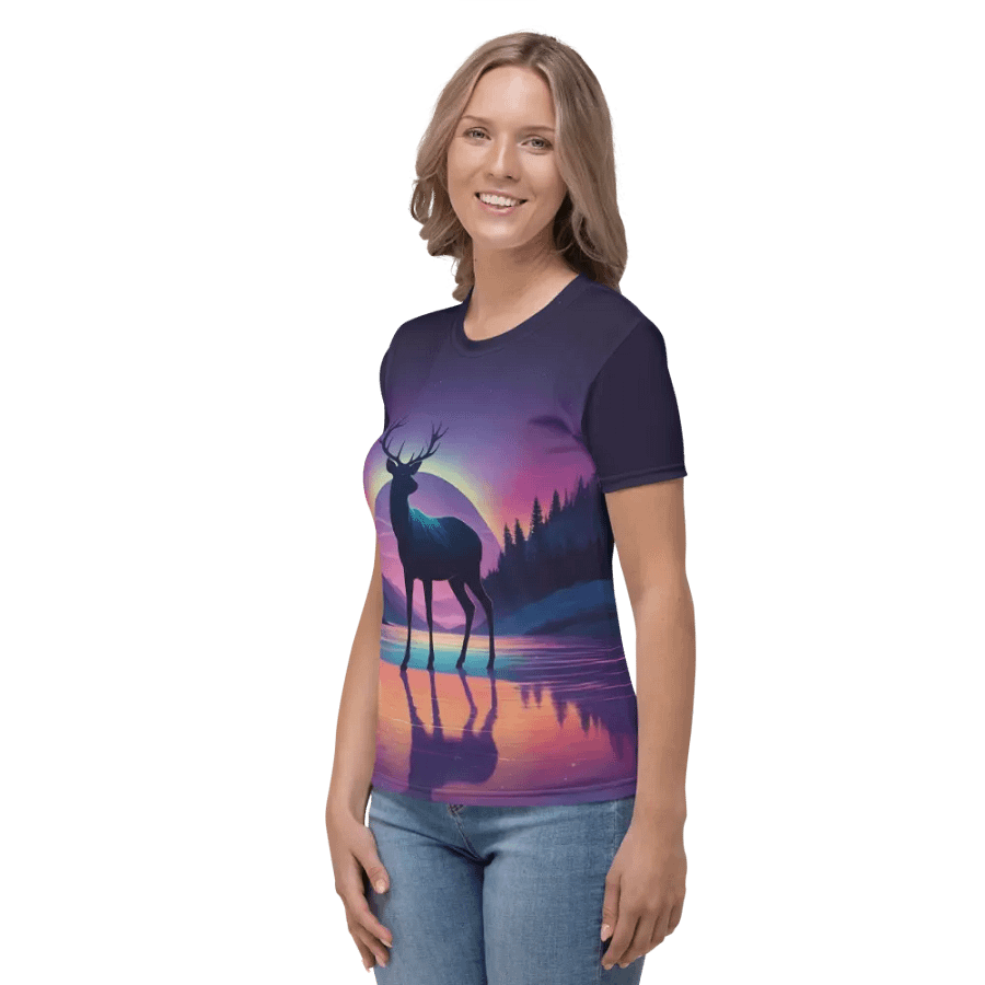 Deer at Sunset in the Wild All Over Print T-shirt product image (5)