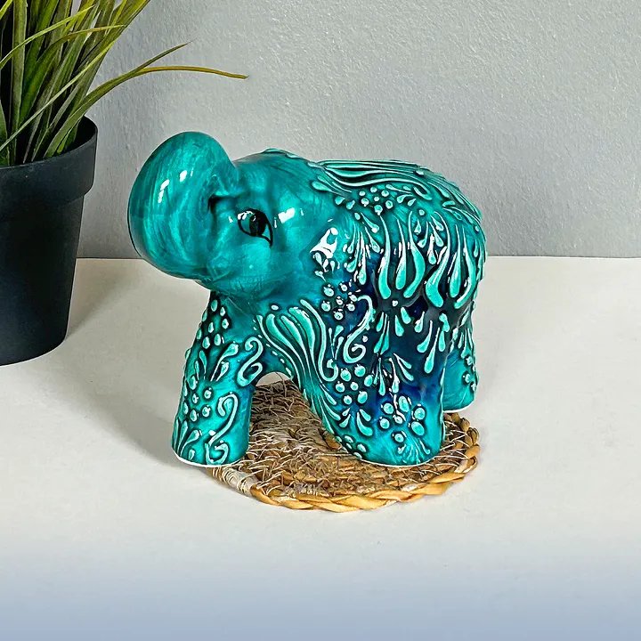 Ceramic turquoise elephant — handmade pottery, handmade ceramic, home decor, handmade gift, Turkish ceramic product image (1)
