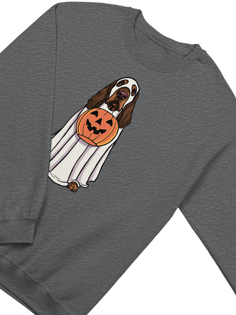 Funny Halloween Bloodhound(Brown & Tan) Sweatshirt | Funny Bloodhound Wearing a Ghost Costume and Holding a Pumpkin Basket product image (8)
