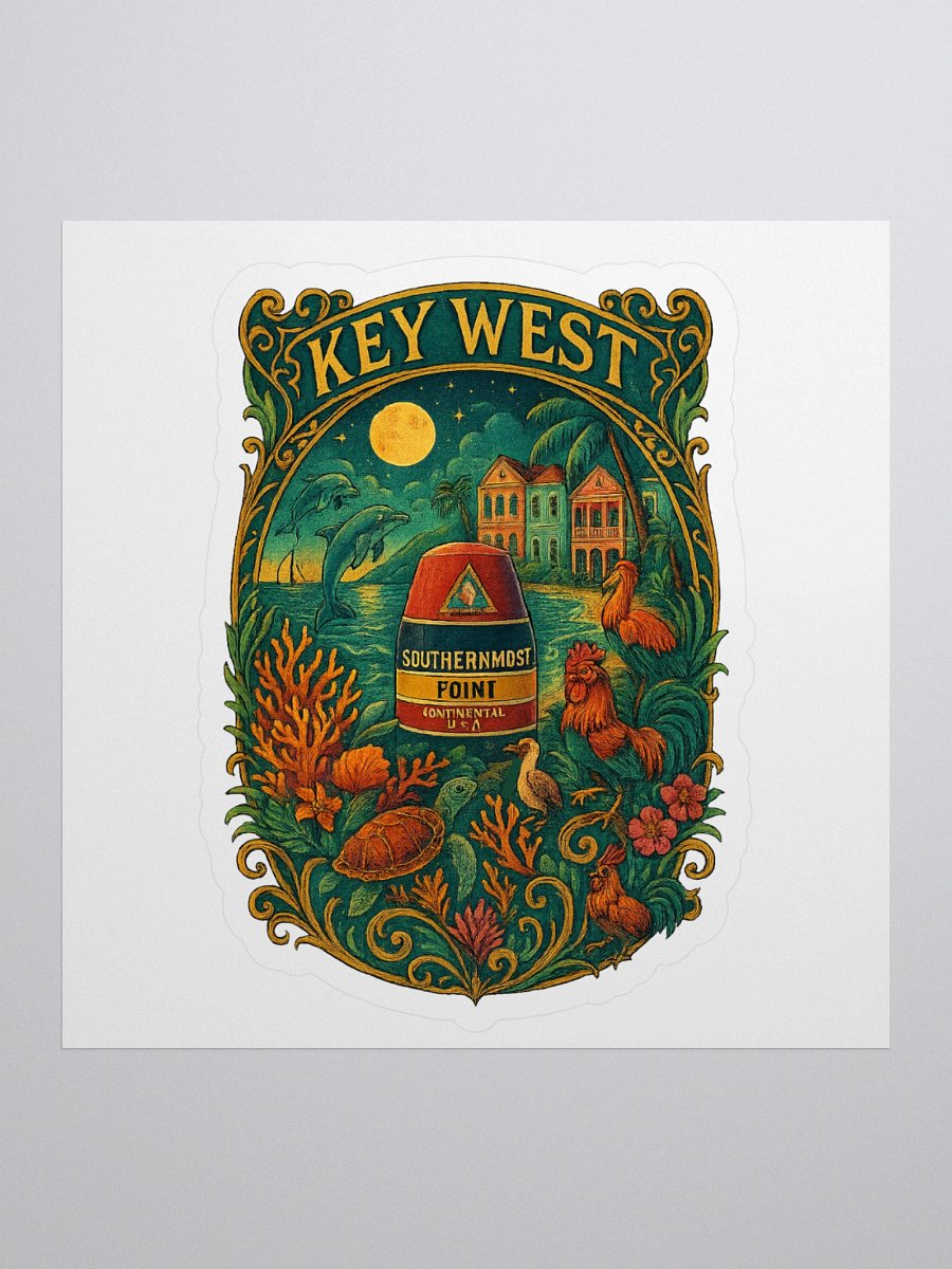 Kiss-Cut Key West Tropical Sticker with Southernmost Point Buoy product image (3)