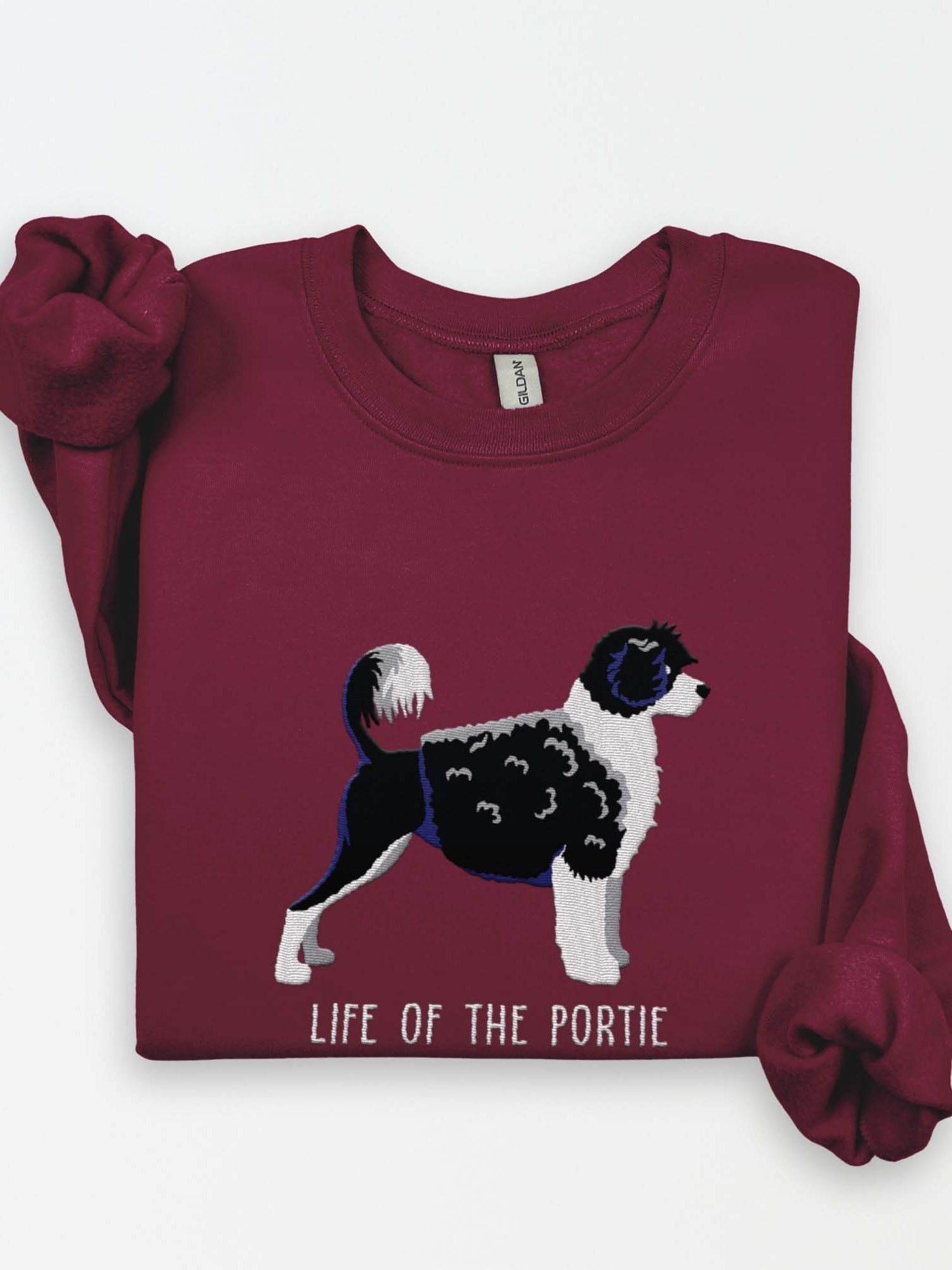 Life of the Portie Sweatshirt (Embroidered) of a Portuguese Water Dog(Black & White) product image (1)