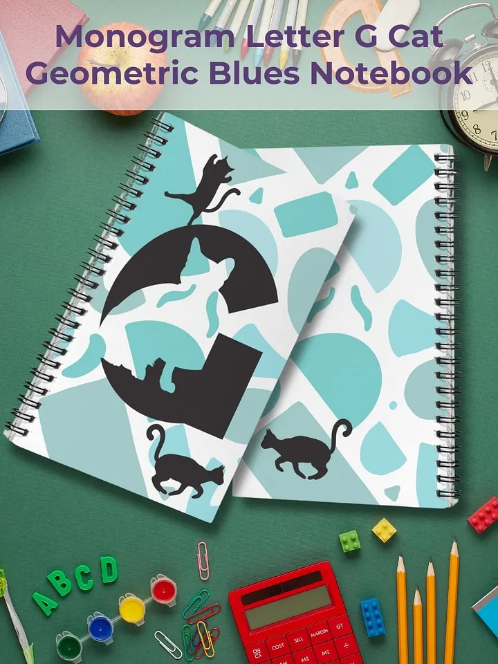 Monogram Letter G Cat Lover Geometric Blues Notebook product image (1)