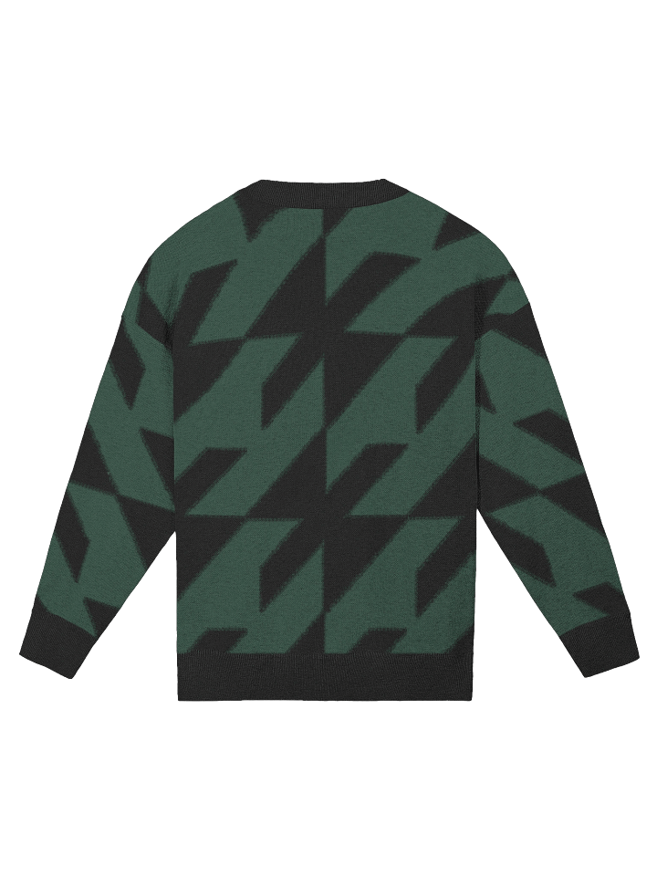 Cozy Pine Green Houndstooth Jacquard Knit Sweater - Unisex Relaxed Fit product image (6)