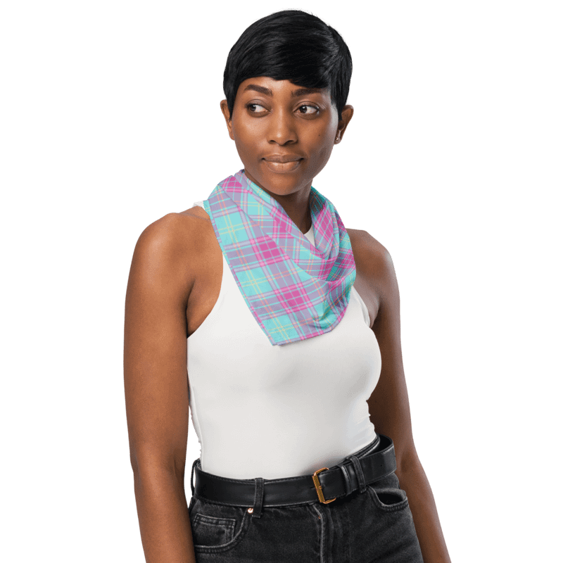 Hot Pink and Aqua Plaid Bandana product image (3)