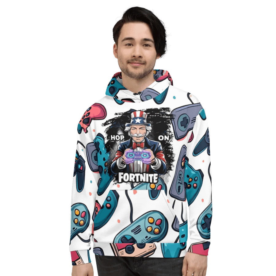 Hop On Fortnite Patriotic Gamer Custom All-Over Hoodie product image (2)