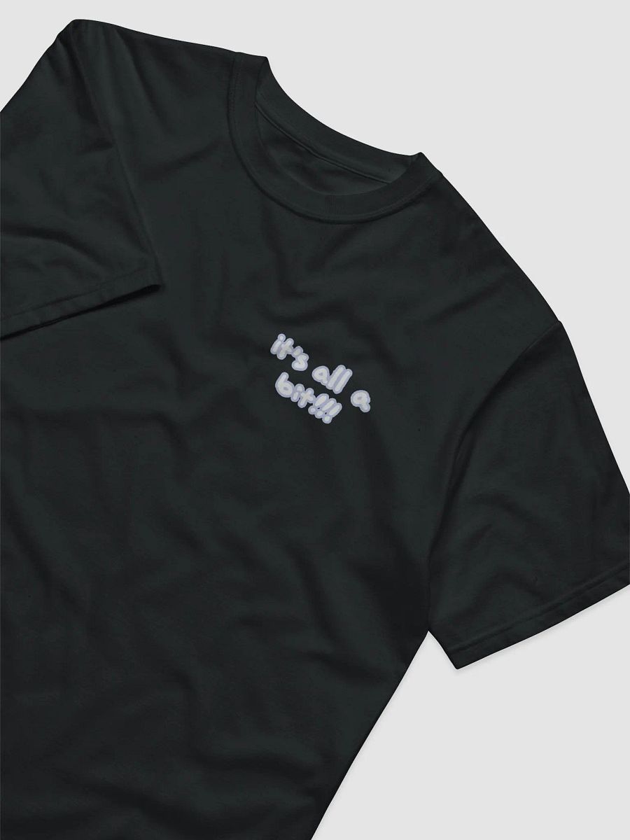 “It’s all a bit!!!” (sm. lined design, #BDCAEF) unisex eco tee product image (1)