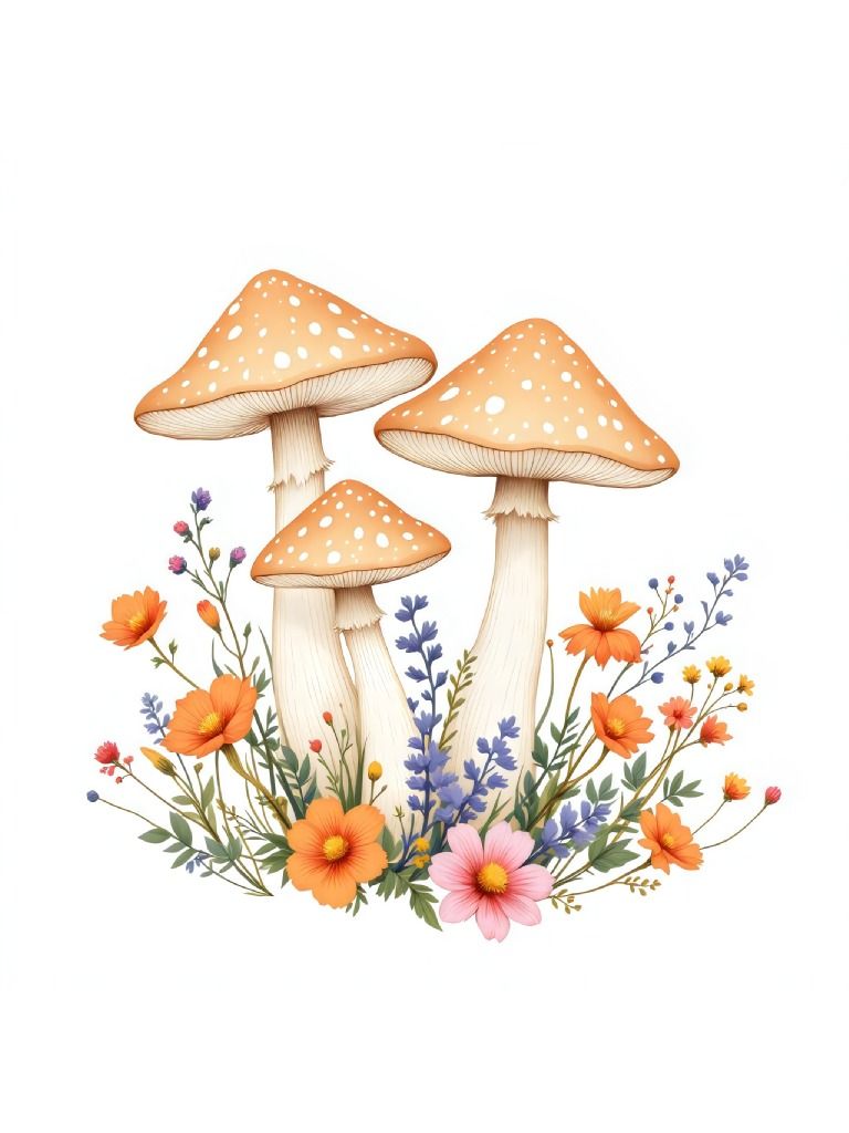 20 Mushrooms and Wildflowers Clipart Designs, Mushroom and Flower Clipart, Floral Mushroom Graphics, Vibrant Floral Designs product image (7)