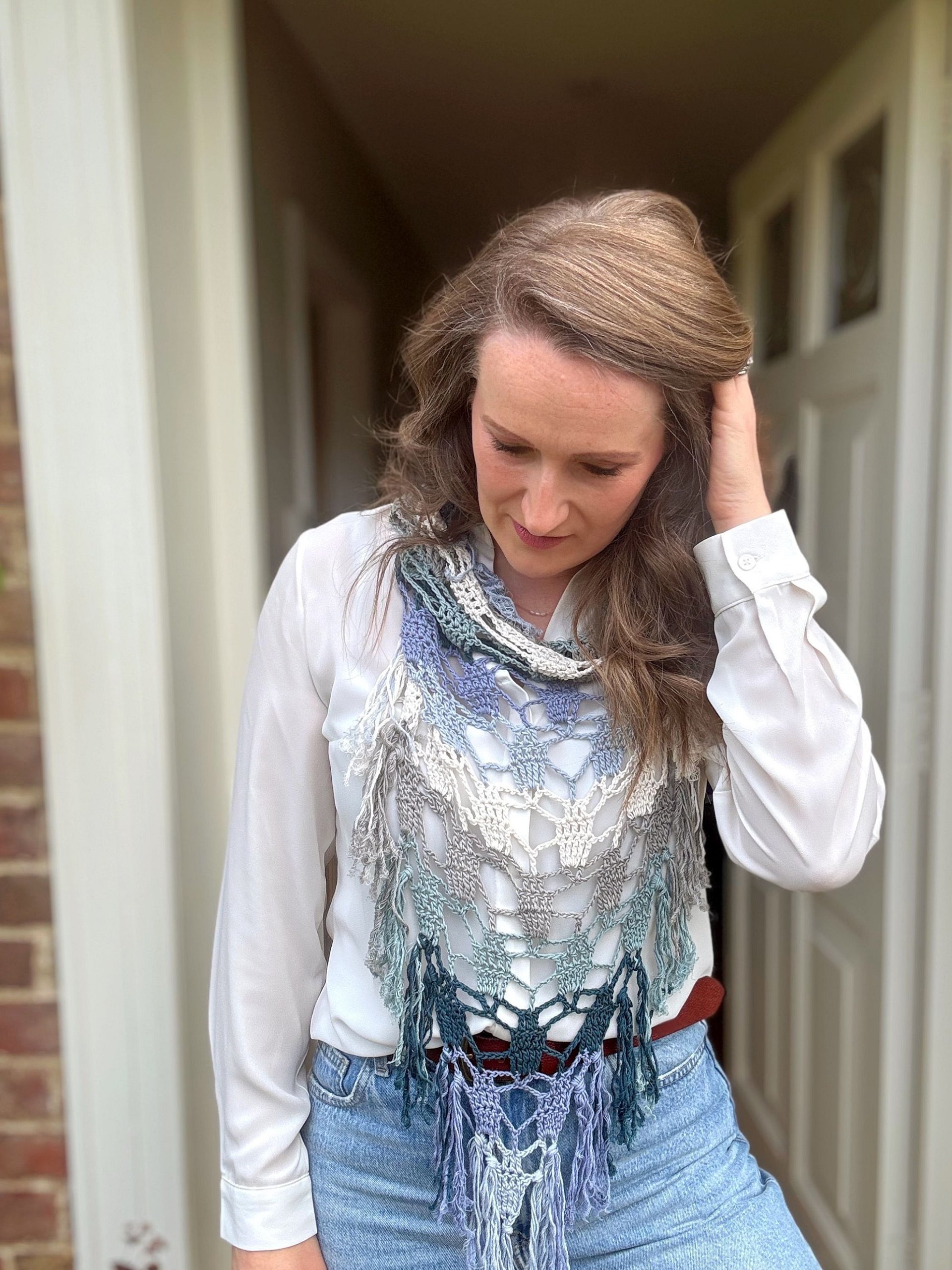 Sea Glass Bandana Crochet Cowl Scarf Pattern product image (6)