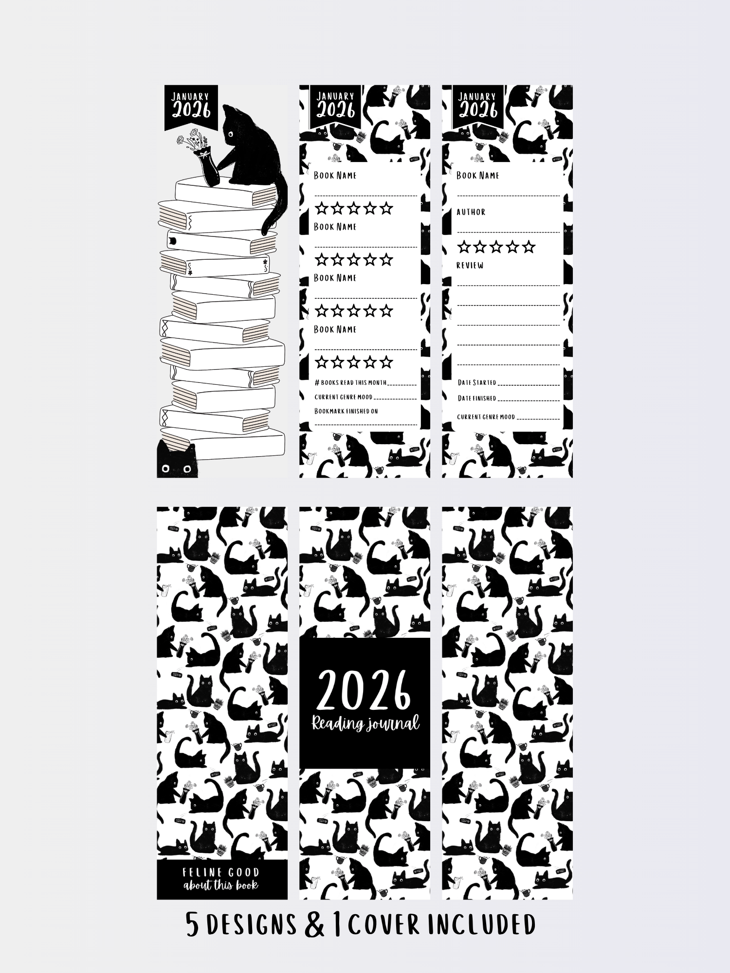 2026 Printable Reading Journal Bookmarks - Cat Themed product image (4)