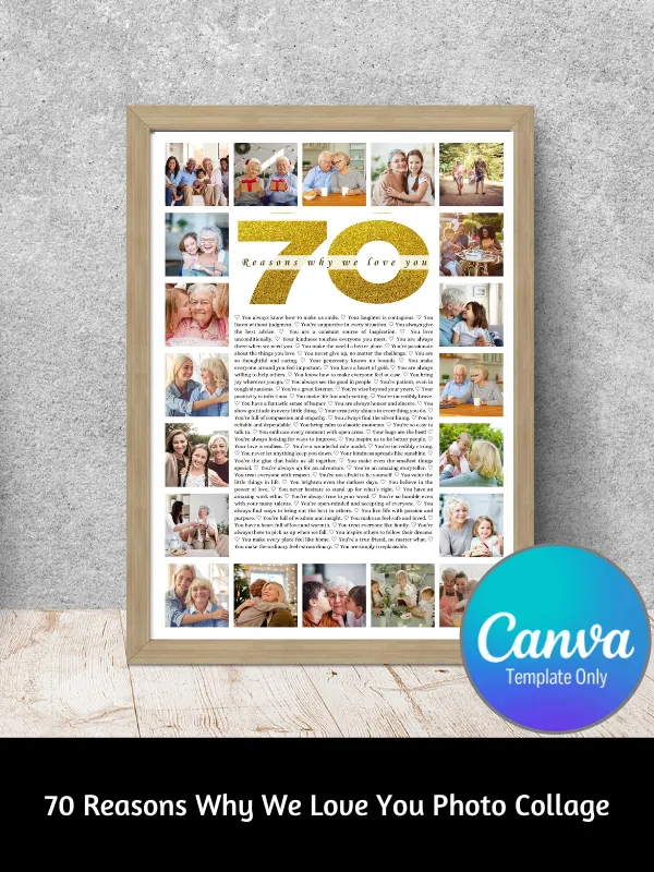 70 Reasons Why We Love You Photo Collage Canva Template product image (1)