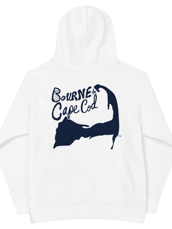 Girls' | BOURNE to Cape Cod™ | DTG Vintage Print | Youth Hooded Fleece Pullover | Cozy Coastal Adventure | Navy Logo product image (2)