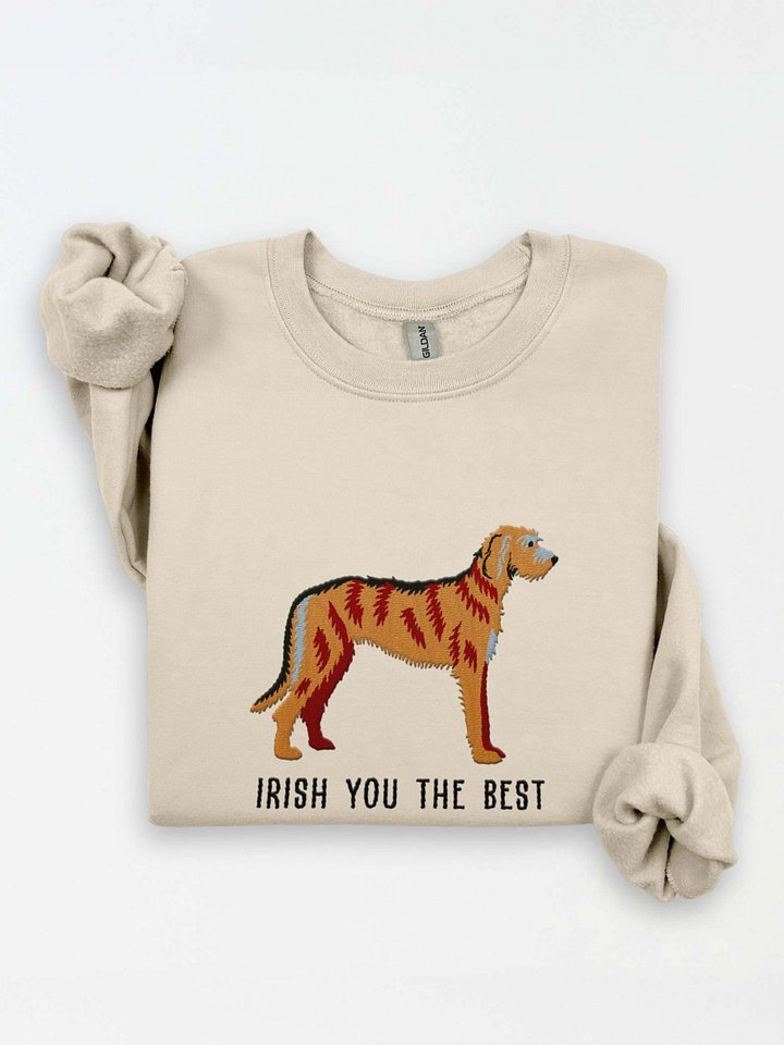 Irish You the Best Sweatshirt (Embroidered) of an Irish Wolfhound(Tan) product image (1)