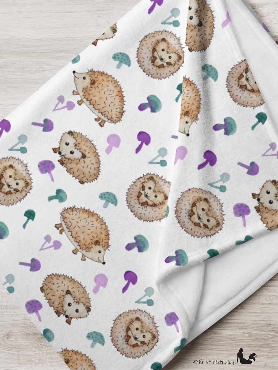 Hedgehogs & Mushrooms Fleece Throw Blanket product image (6)