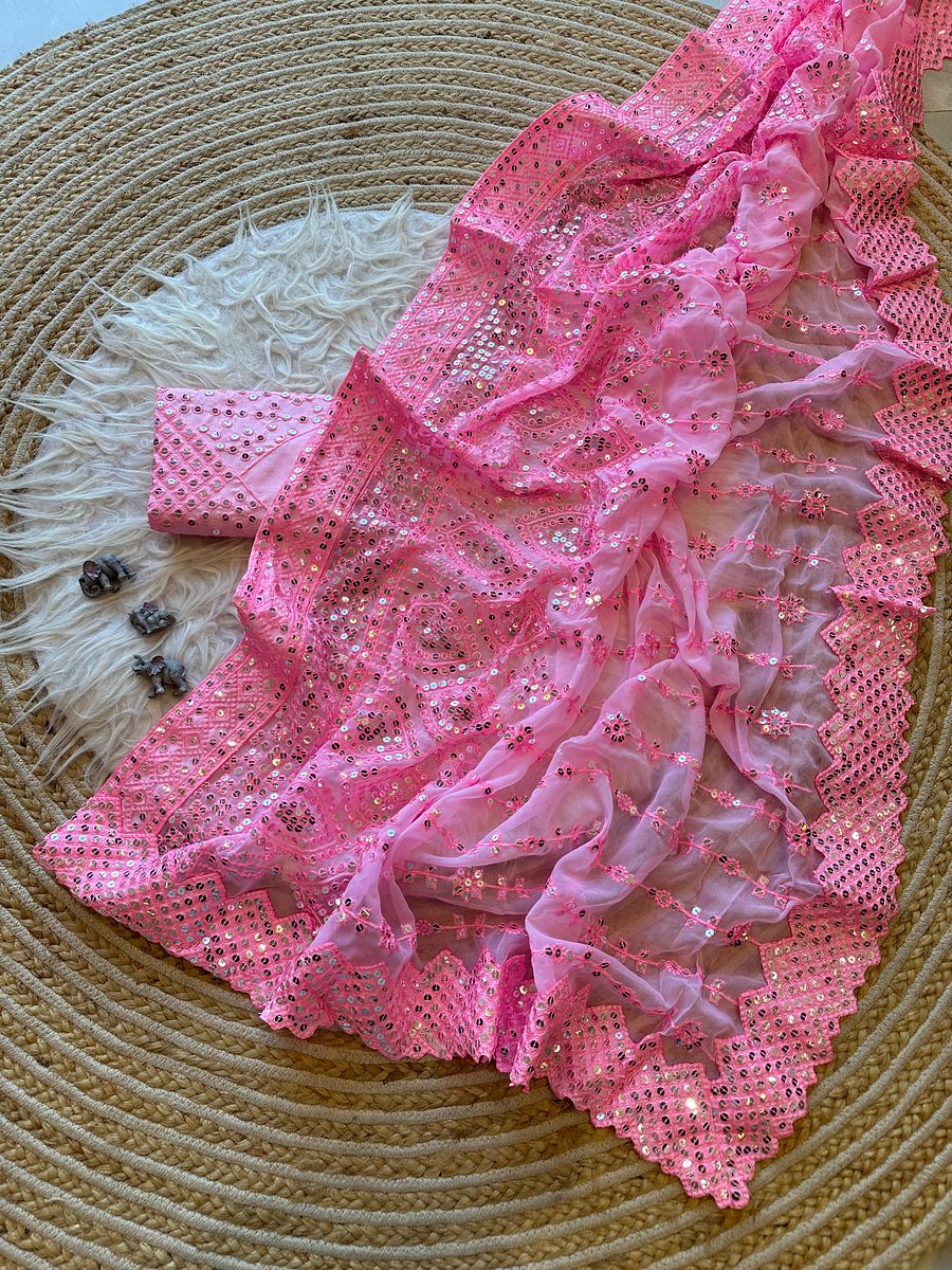 Superb Soft Refined Georget Silk Saree With Lucknowi Thread Chikankari product image (1)