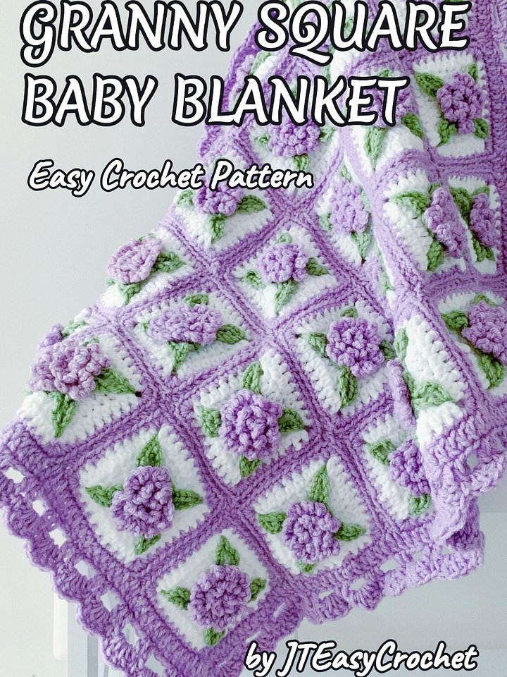 Lavender Flower Granny Square Baby Blanket Crochet Pattern, PDF Instant Download product image (2)