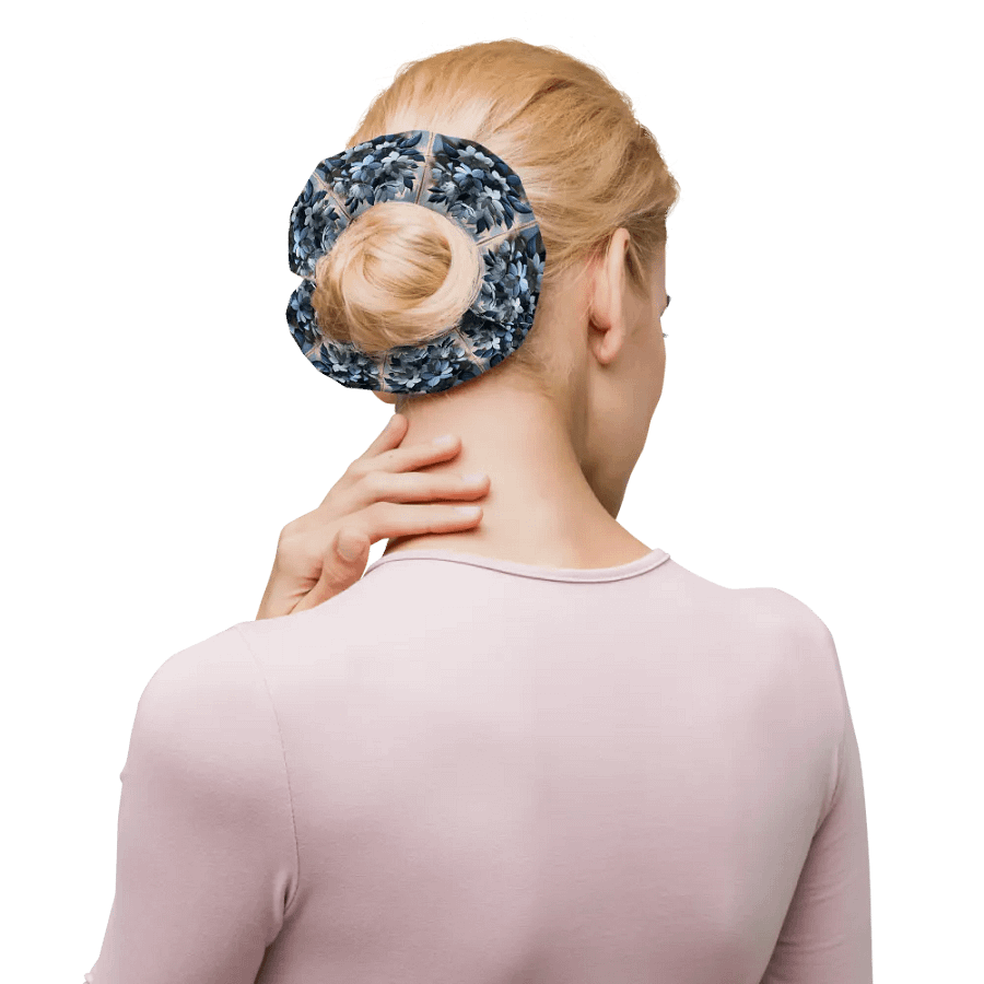 Hair Scrunchie - Painted Floral and Tile Pattern in Shades of Blue product image (10)