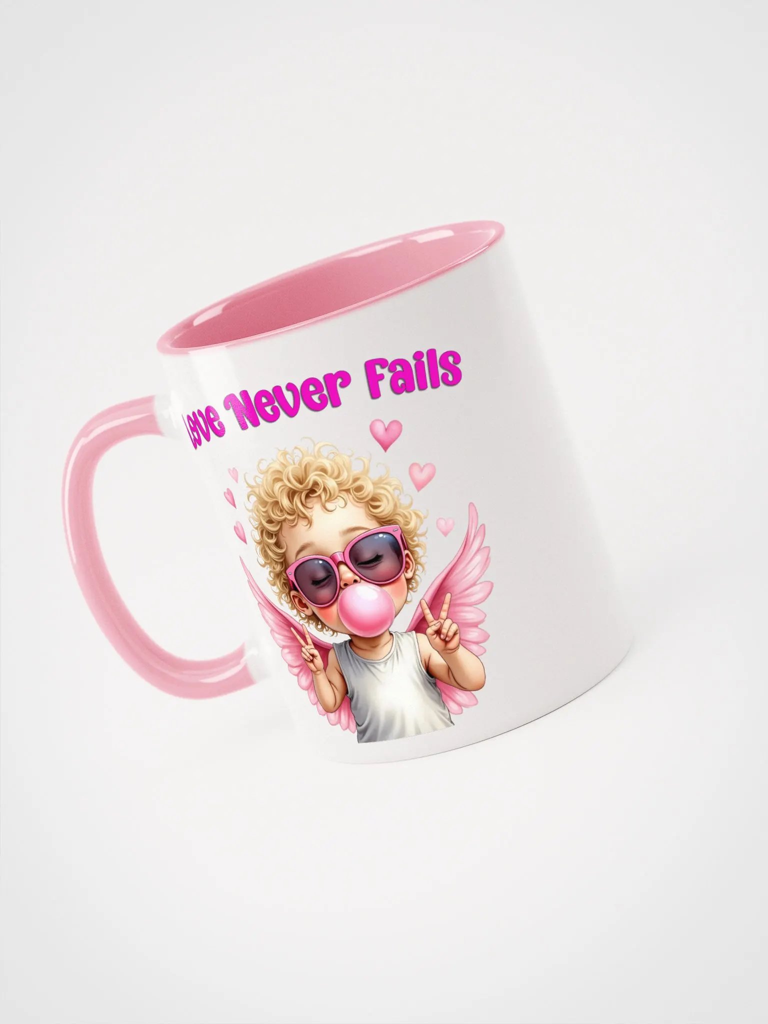 Love Never Fails Valentine Retro Cupid Valentine's Day Ceramic Mug (with Color Inside) product image (4)