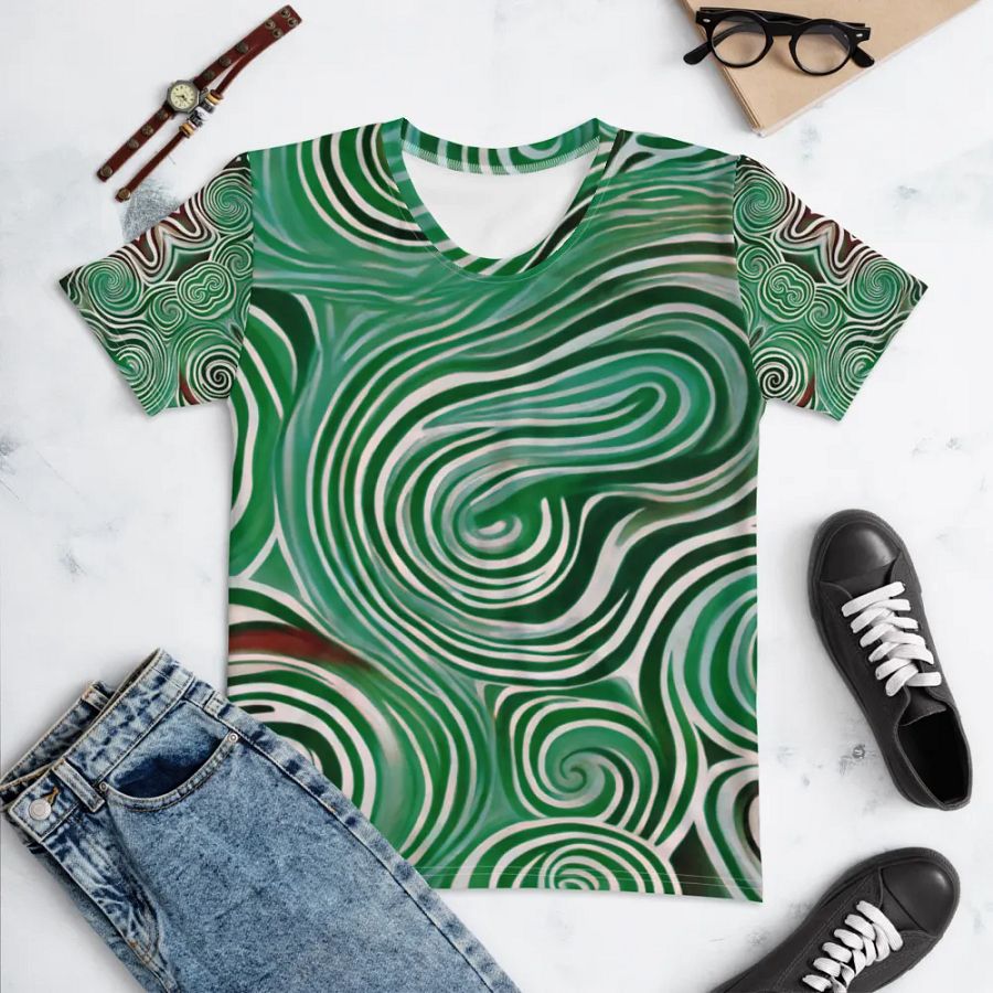 Funky Cool Green Liquid Tie-Dye Women's Crewneck T-shirt product image (5)