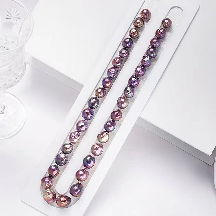 Natural Aurora Blueberry Purple Edison Wrinkled Round Baroque Freshwater Pearl Necklace in Iridescent Mystical Purple (10-12+mm) product image (1)