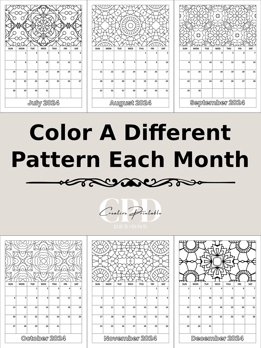 Printable 2024 Monthly Calendar With Coloring Patterns product image (3)
