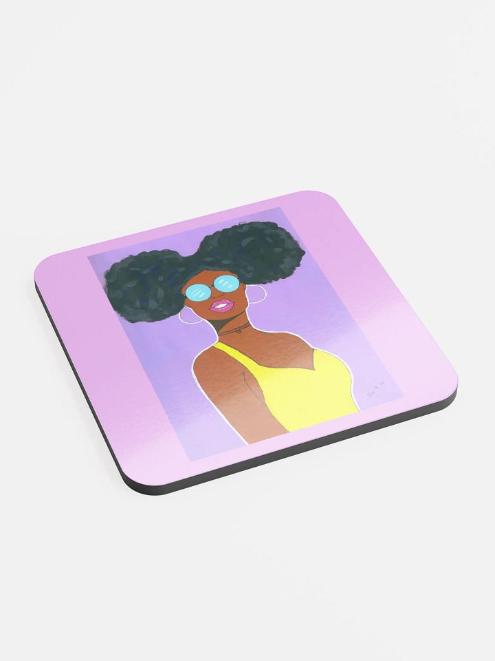 Afro American girl (art by Dina R.) - acrylic painting picture - Glossed Cork Coaster product image (2)