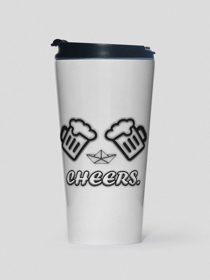 "Cheers." Stainless Steel Travel Mug
