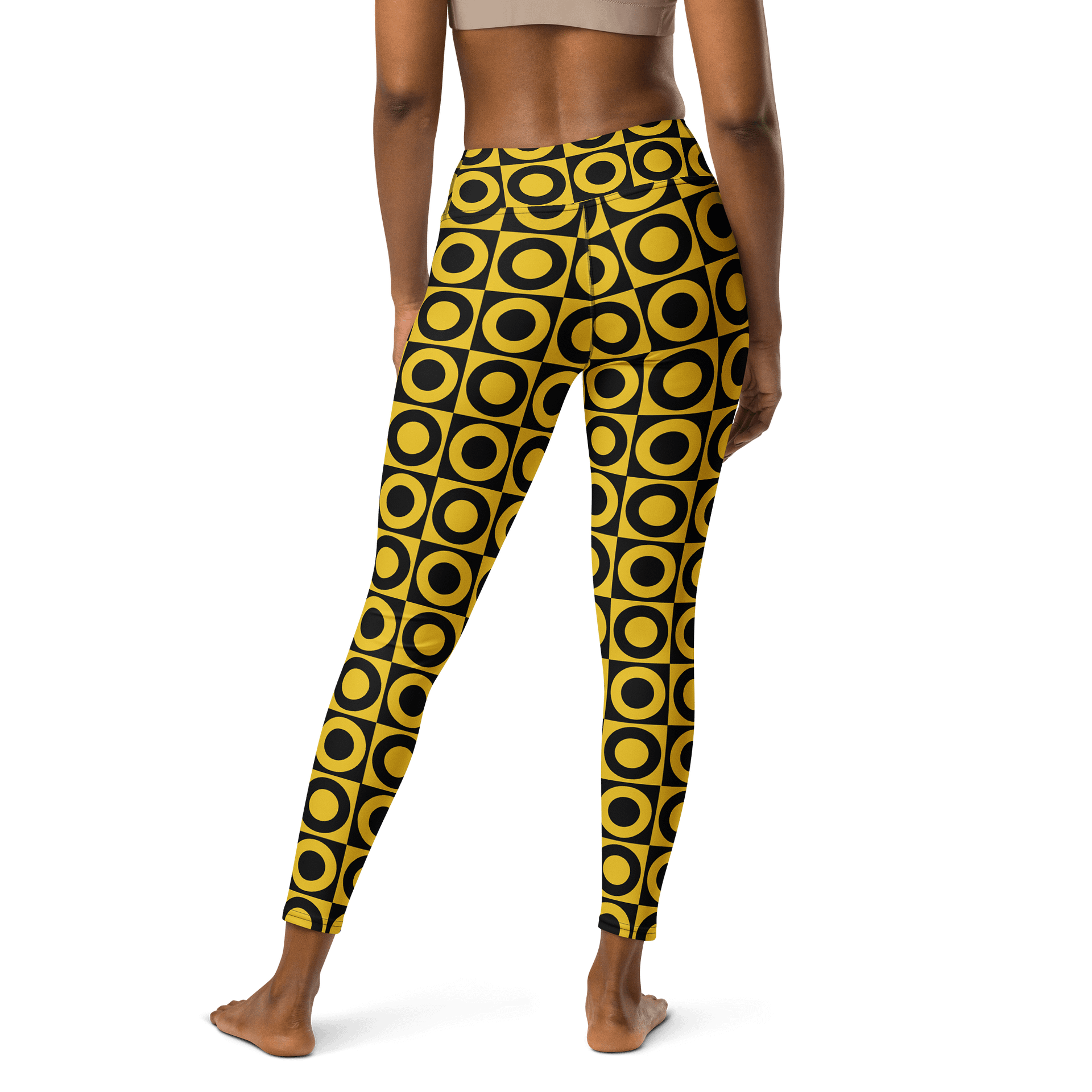 Retro Circles Leggings - Black and Yellow Geometric Pattern product image (2)