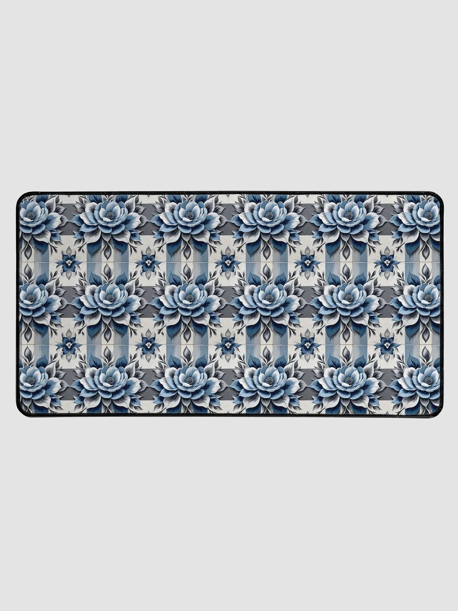 Desk Mat (31.5x15.5 inches) - Painted Tile Floral Pattern 2 in Shades of Blue product image (1)
