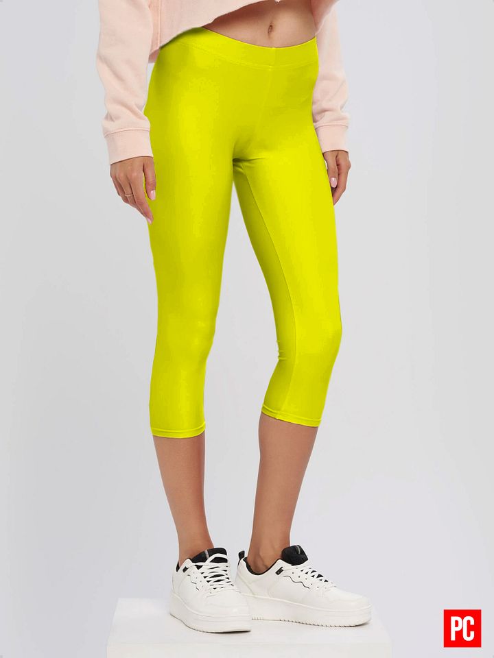 Plain Color Yellow Capri Leggings product image (2)
