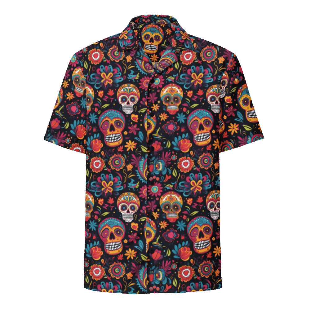 Calavera Repeat-Vibrant Mexican Skull and Floral Pattern Hawaiian Shirt product image (1)