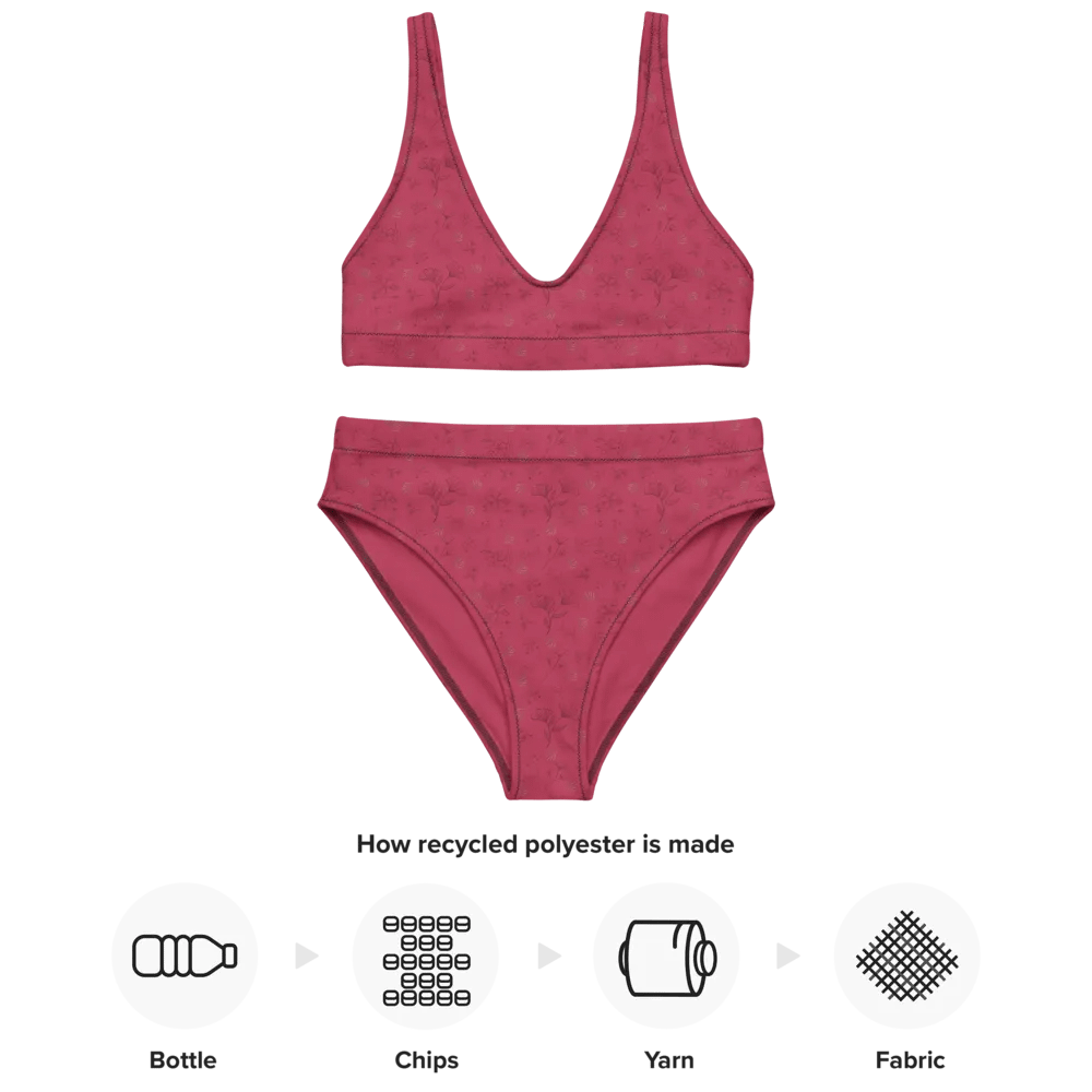 Gold Leaves and Chocolate Flowers on Magenta Eco-Green High Waisted Bikini product image (8)