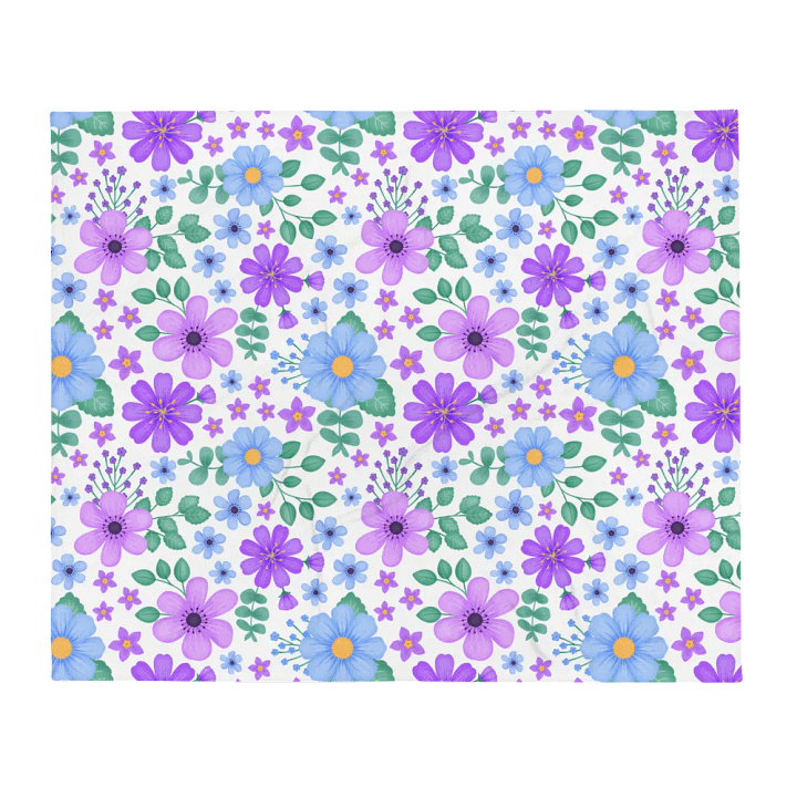 Vibrant Floral Blooms Blue Mauve Purple Blanket - White product image (2)