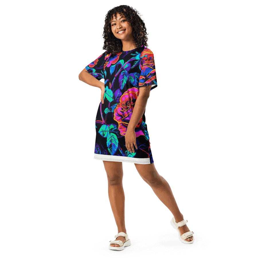 Neon Rose Garden T-Shirt Dress product image (9)