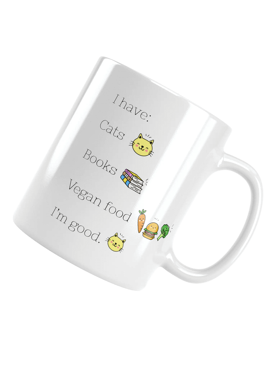 “Cats, Books, and Vegan Food” Coffee or Tea Mug product image (3)
