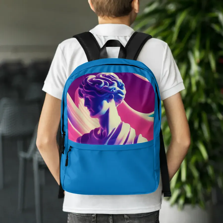 Greek God Retrowave City Pop Navy Blue Backpack product image (8)