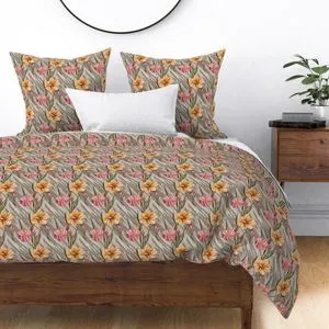 Seamless Pattern - Painted Flowers in Shades of Yellow and Pink on a Textured Khaki Background product image (2)