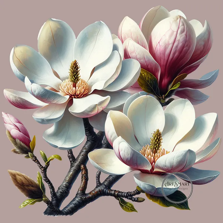 Seamless Pattern - Magnolia Pattern 1 on Beige Background product image (1)