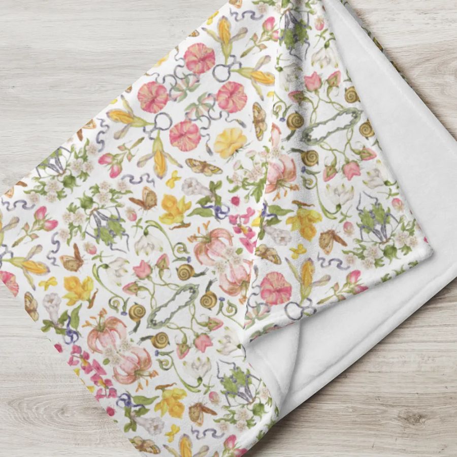 Exotic Blooming Floral Butterfly White Throw Blanket product image (6)