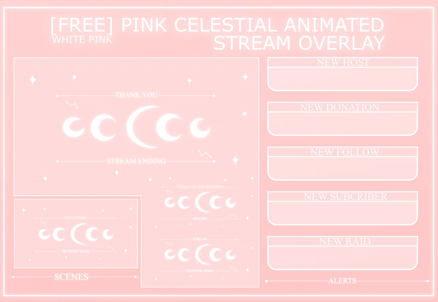 PINK CELESTIAL ANIMATED STREAM OVERLAY, PINK STREAM OVERLAY, ANIMATED OVERLAY, CUTE PINK OVERLAY, SHINNY MOON OVERLAY product image (2)